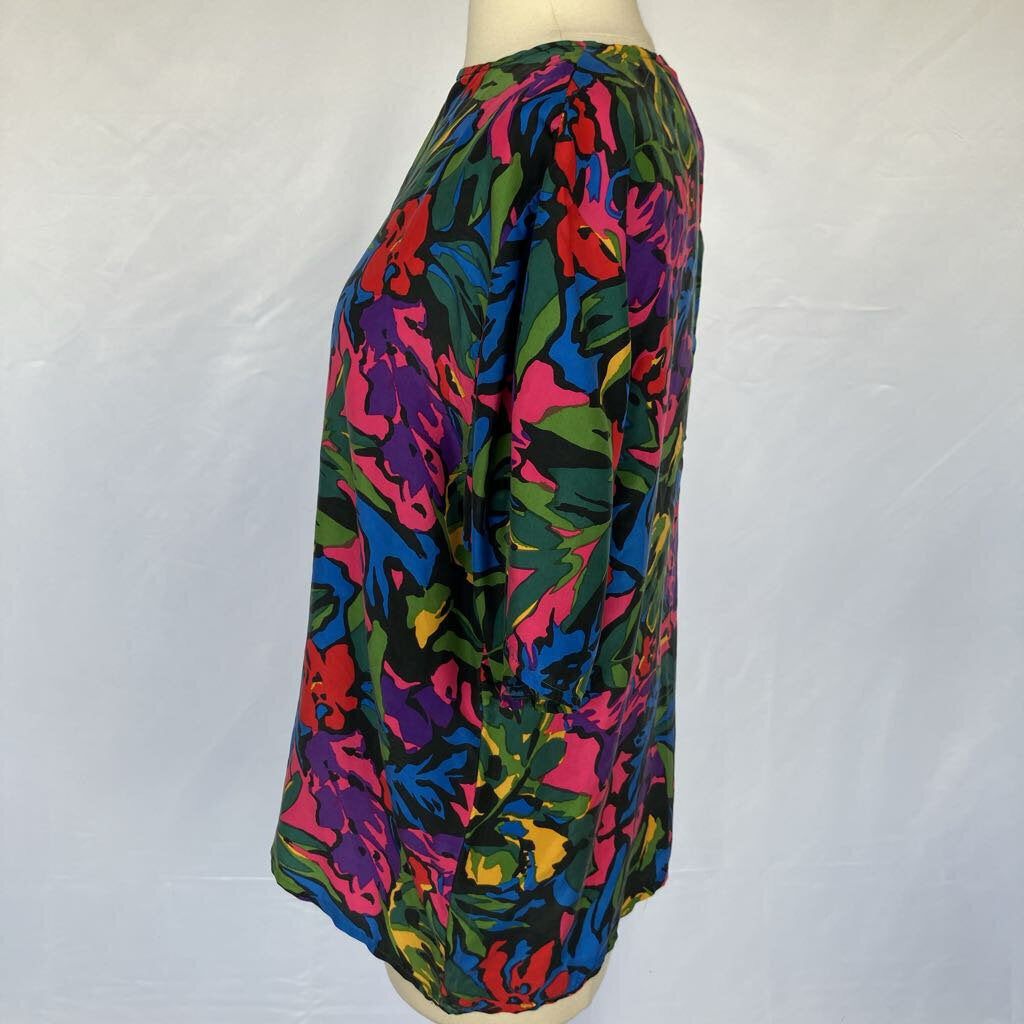 1990s Silk Tropical Floral Blouse
