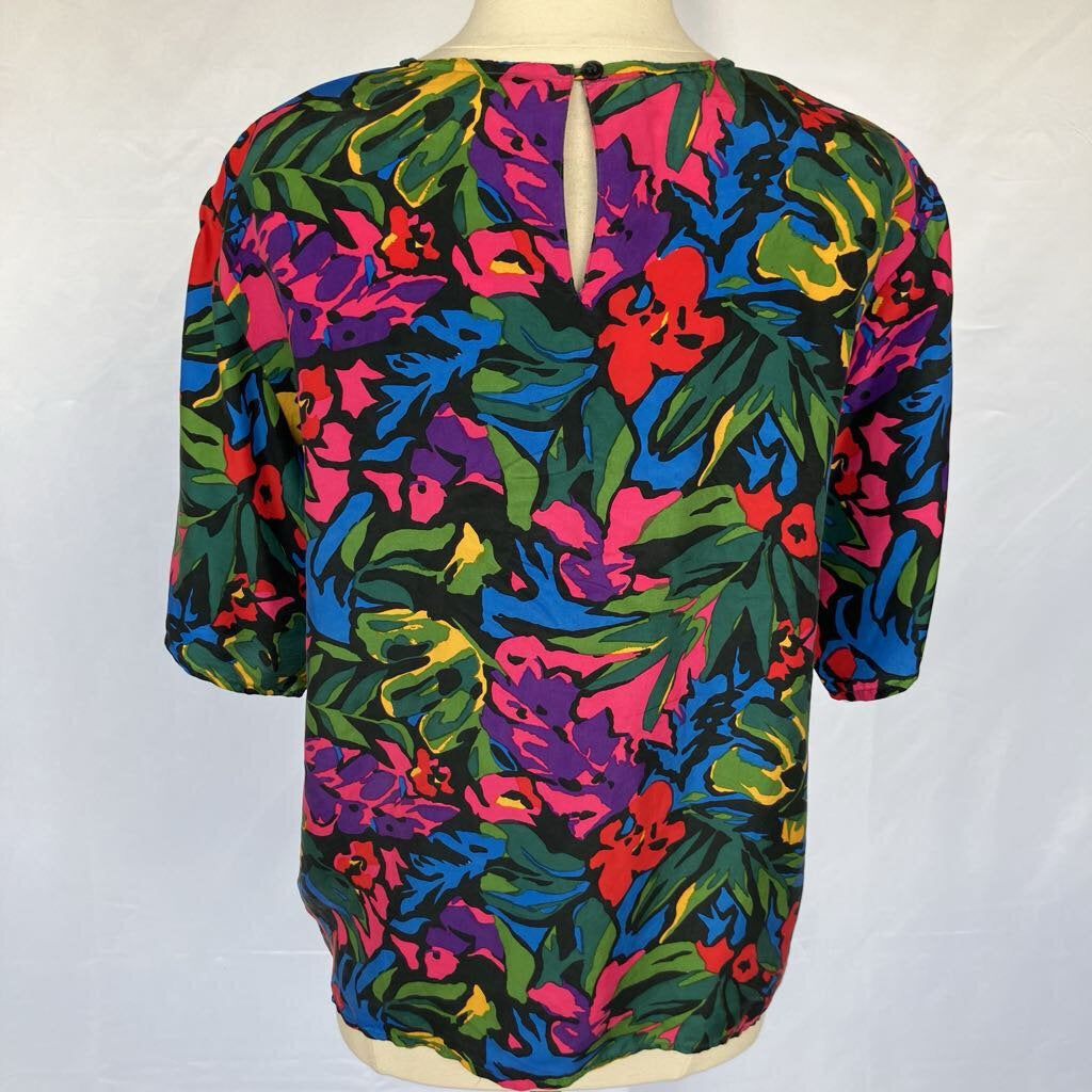 1990s Silk Tropical Floral Blouse