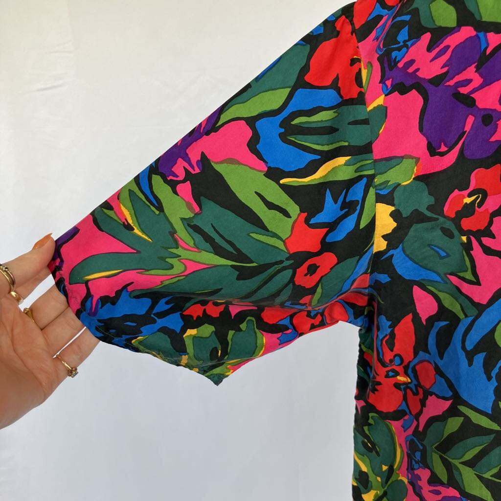 1990s Silk Tropical Floral Blouse