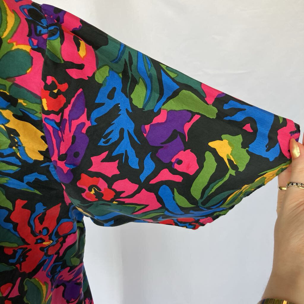 1990s Silk Tropical Floral Blouse