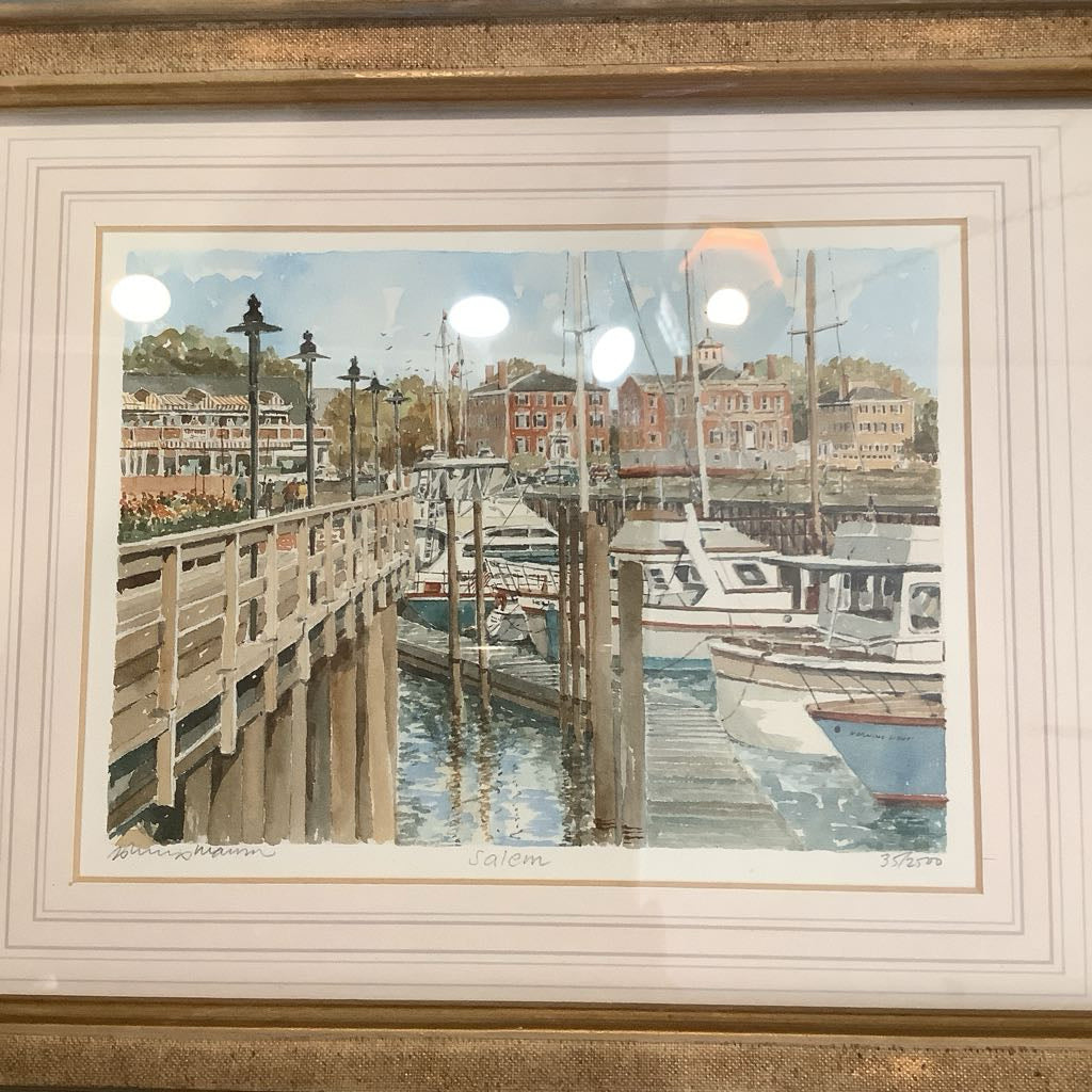 Salem Harbor Vintage Signed Print P Scott