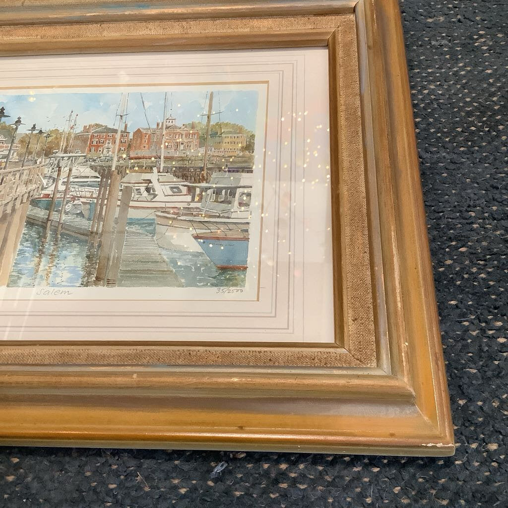 Salem Harbor Vintage Signed Print P Scott