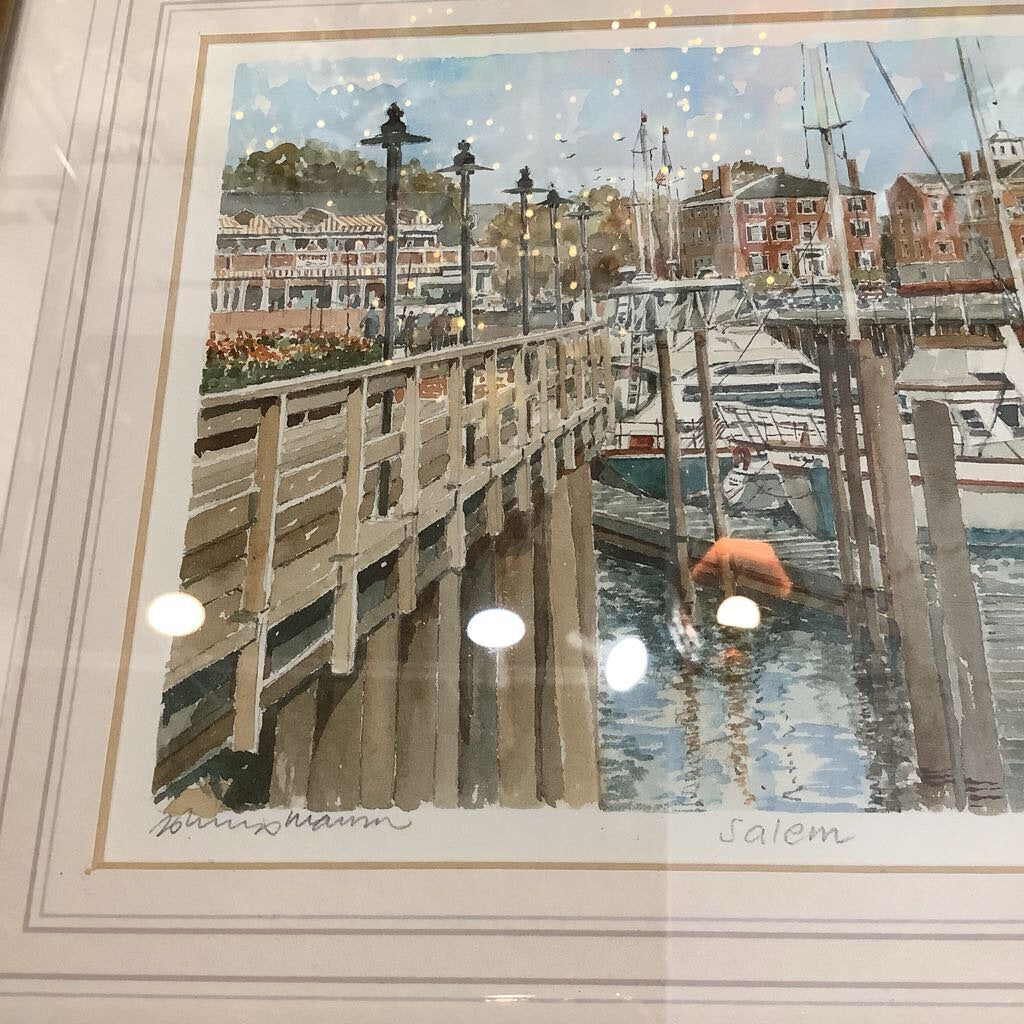 Salem Harbor Vintage Signed Print P Scott