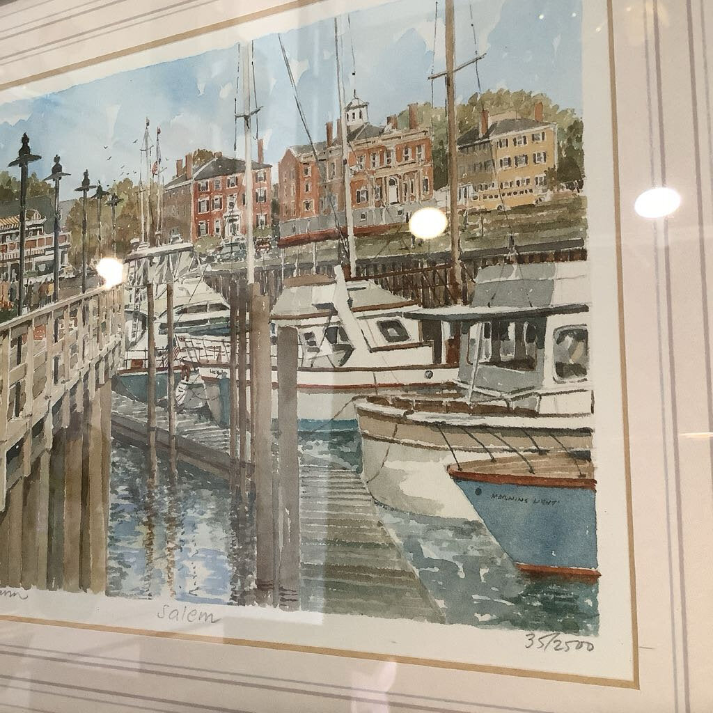 Salem Harbor Vintage Signed Print P Scott