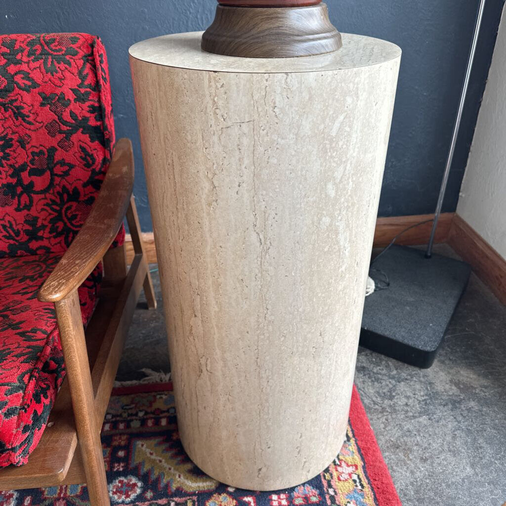 1980s Faux Marble Lacquered Travertine Pedestal Column