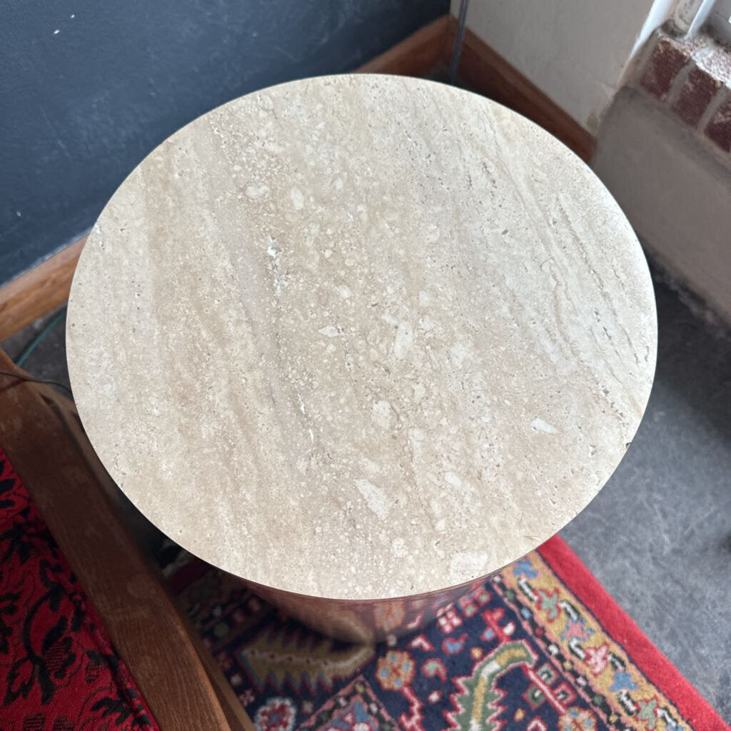1980s Faux Marble Lacquered Travertine Pedestal Column