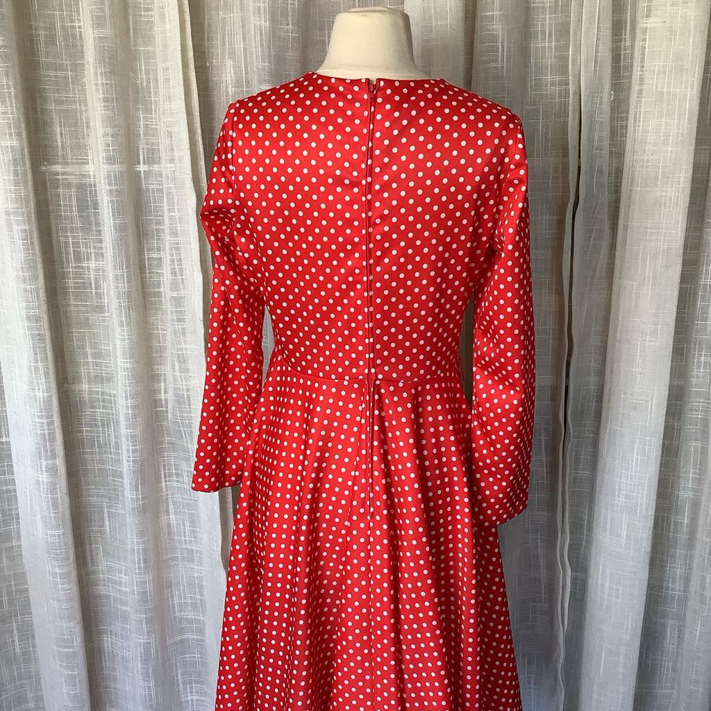1970s Red and White Polka Dot Day Dress with Belt