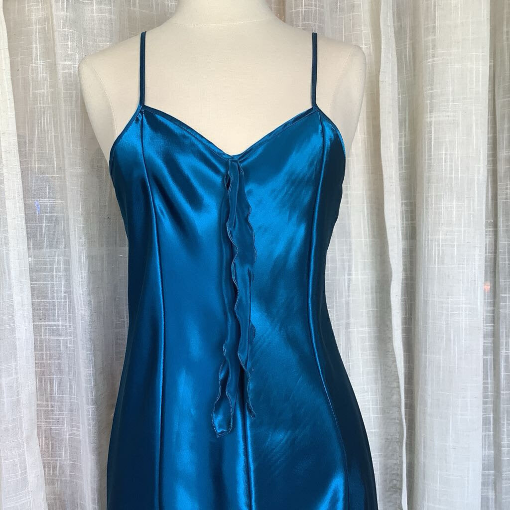 Vintage Blue Slip Dress w/ Split Hem