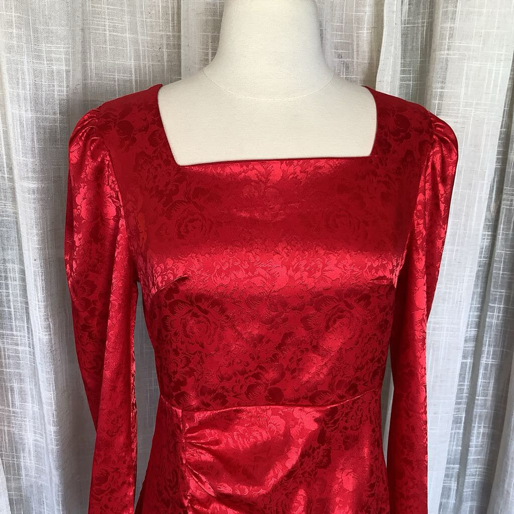 90s Handmade Silky Red Dress 28" B 34" S 24" L from Waist 37"