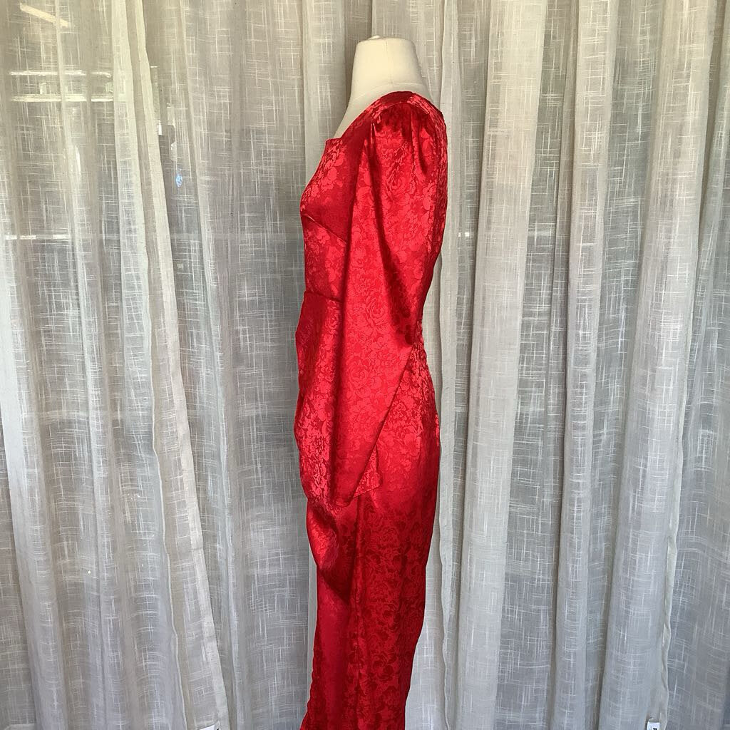 90s Handmade Silky Red Dress 28" B 34" S 24" L from Waist 37"