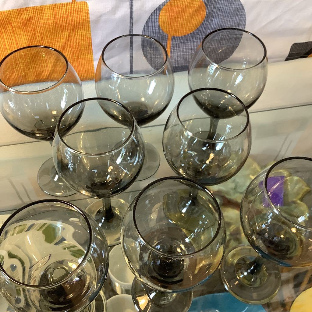80's Set of 8 Libbey Smoky Wine Glasses