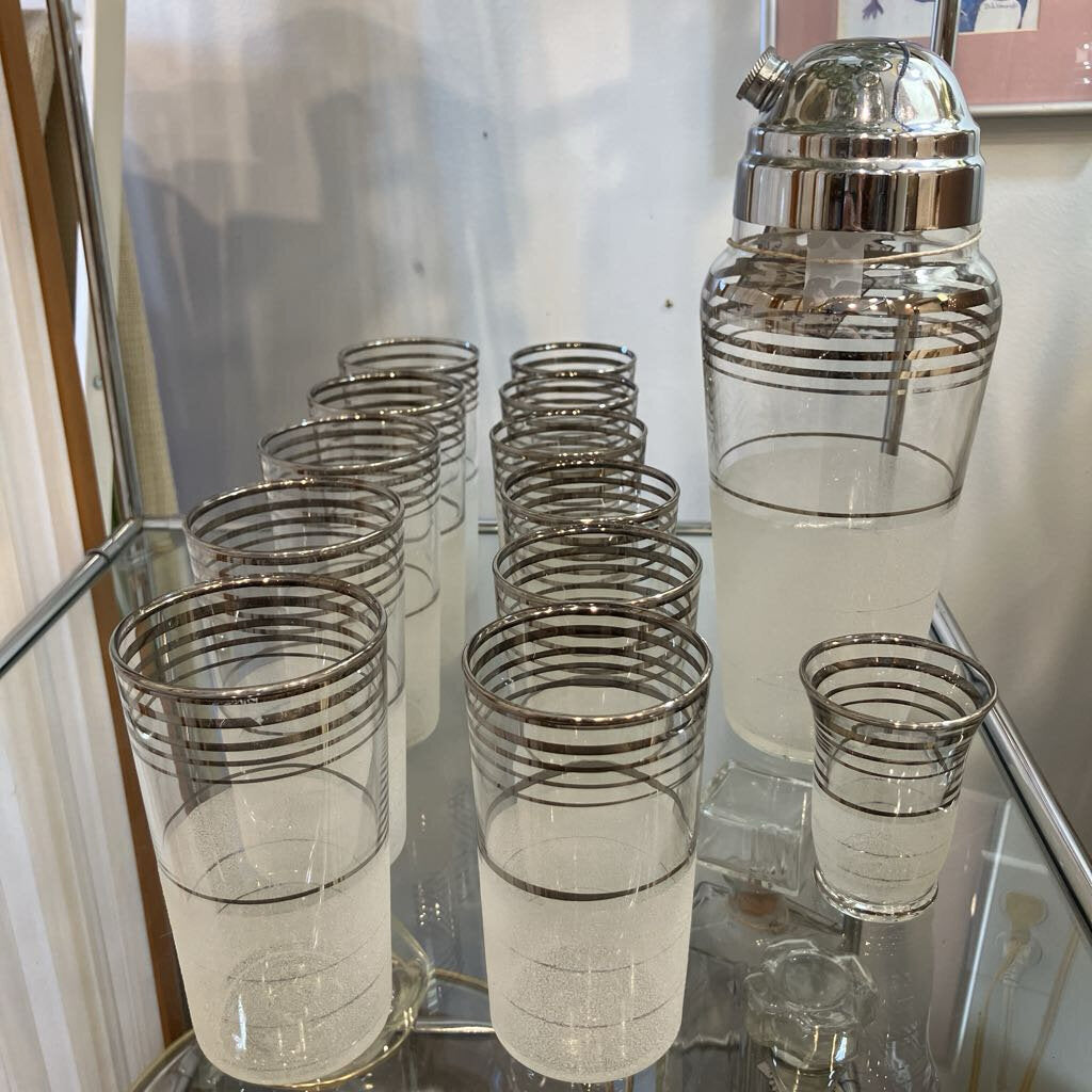 1950s West Virginia Glass Co. Silver and Frosted Glassware Set
