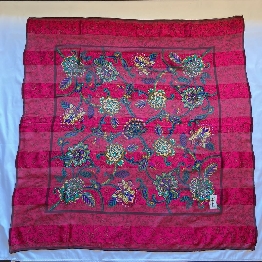 Authentic Vintage YSL YVES SAINT LAURENT Silk Logo Shawl