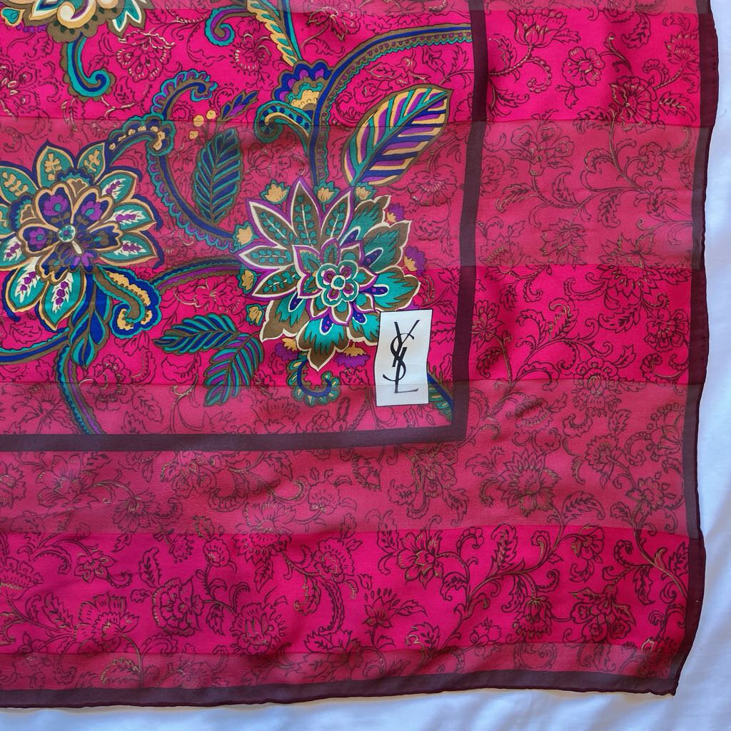 Amazing Authentic Vintage YSL YVES SAINT LAURENT Silk Logo Shawl - Pinks