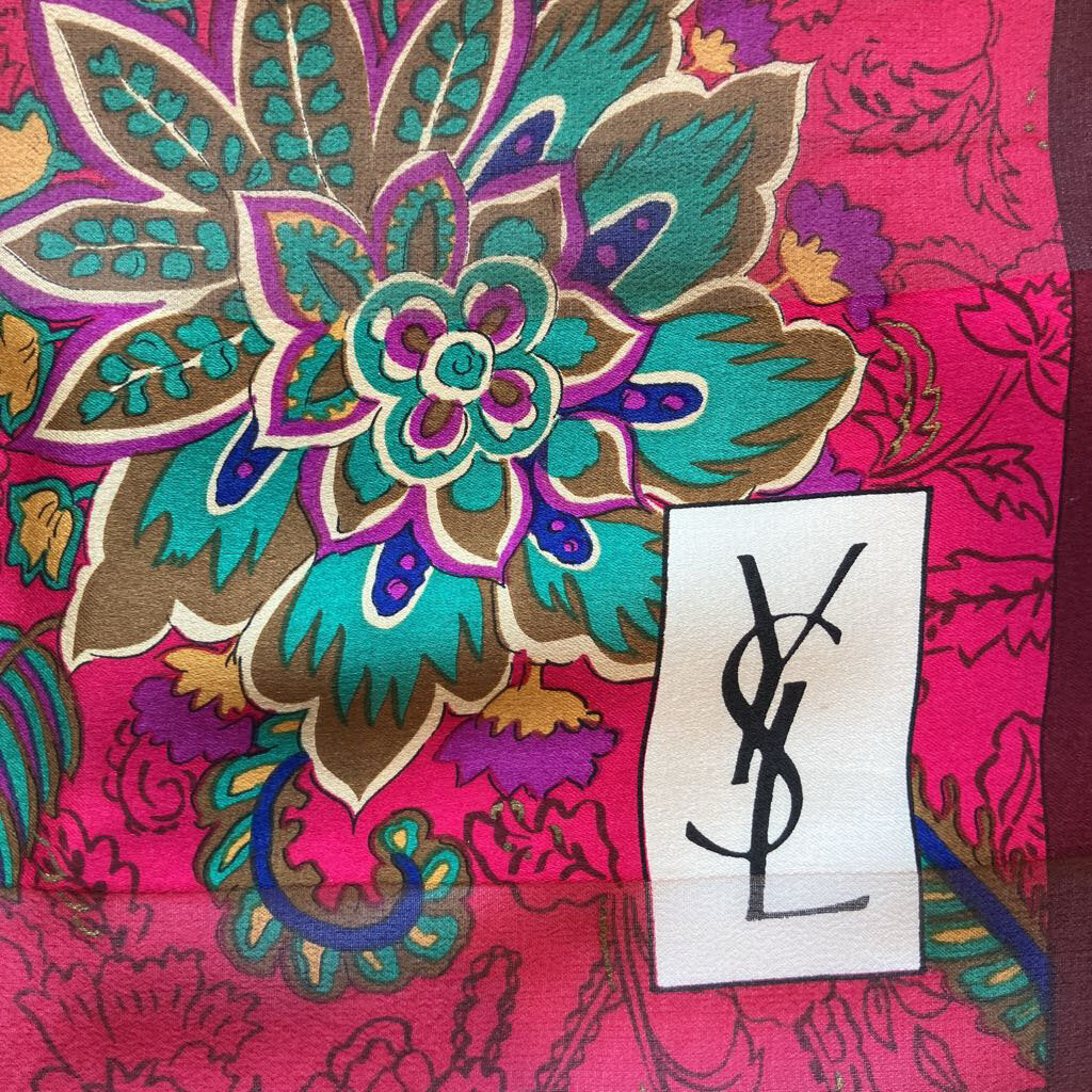 Amazing Authentic Vintage YSL YVES SAINT LAURENT Silk Logo Shawl - Pinks