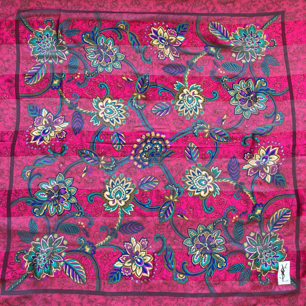 Amazing Authentic Vintage YSL YVES SAINT LAURENT Silk Logo Shawl - Pinks