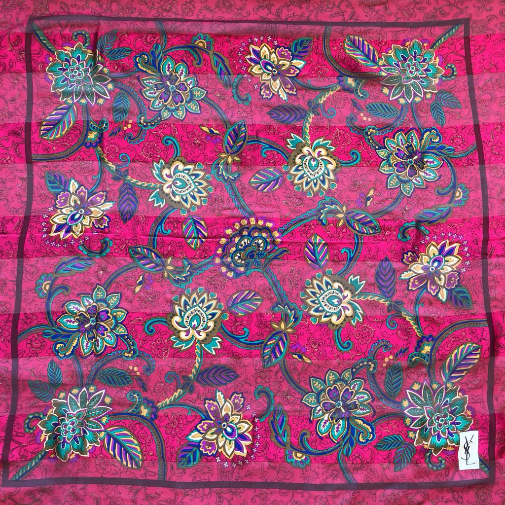 Authentic Vintage YSL YVES SAINT LAURENT Silk Logo Shawl