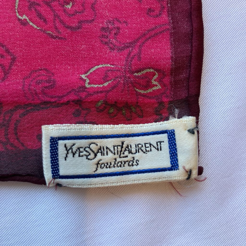 Amazing Authentic Vintage YSL YVES SAINT LAURENT Silk Logo Shawl - Pinks