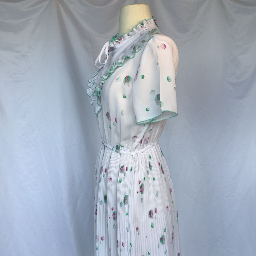 1980s White Polka Dot Day Dress