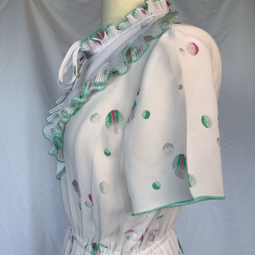 1980s White Polka Dot Day Dress