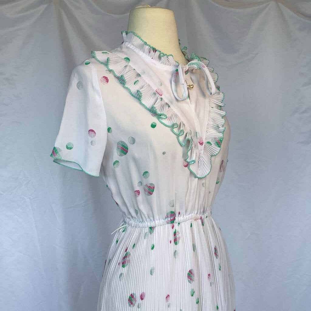 1980s White Polka Dot Day Dress