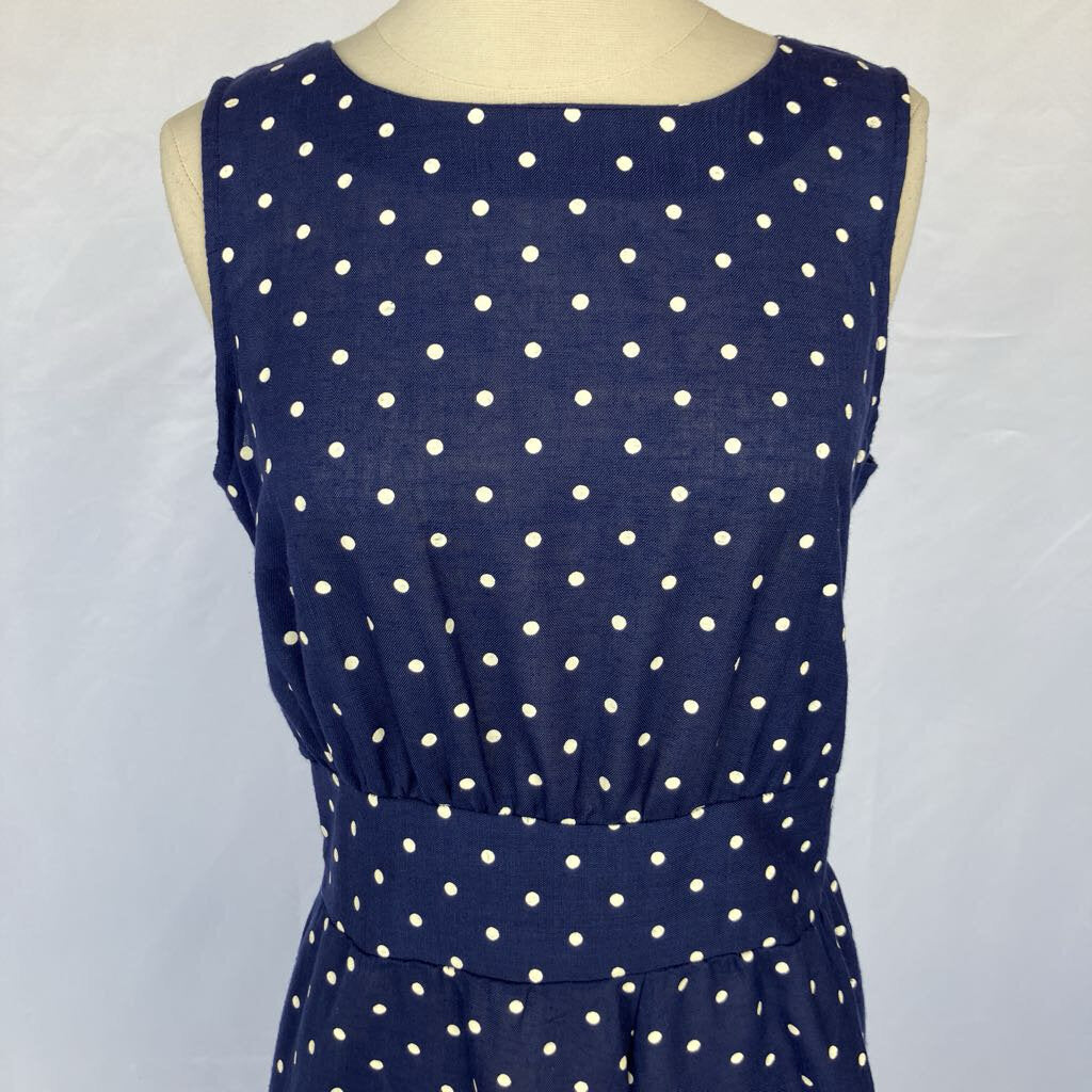 1980s Blue Polka Dot Day Dress with Pockets