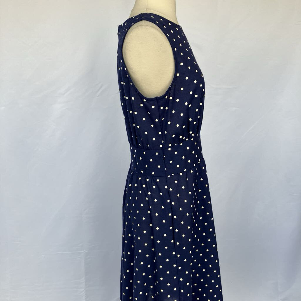 1980s Blue Polka Dot Day Dress with Pockets