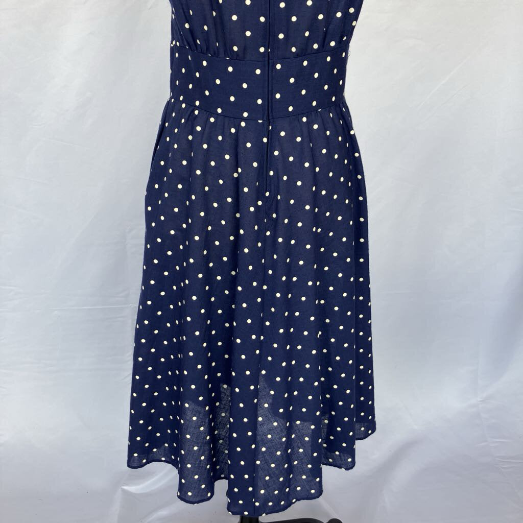 1980s Blue Polka Dot Day Dress with Pockets
