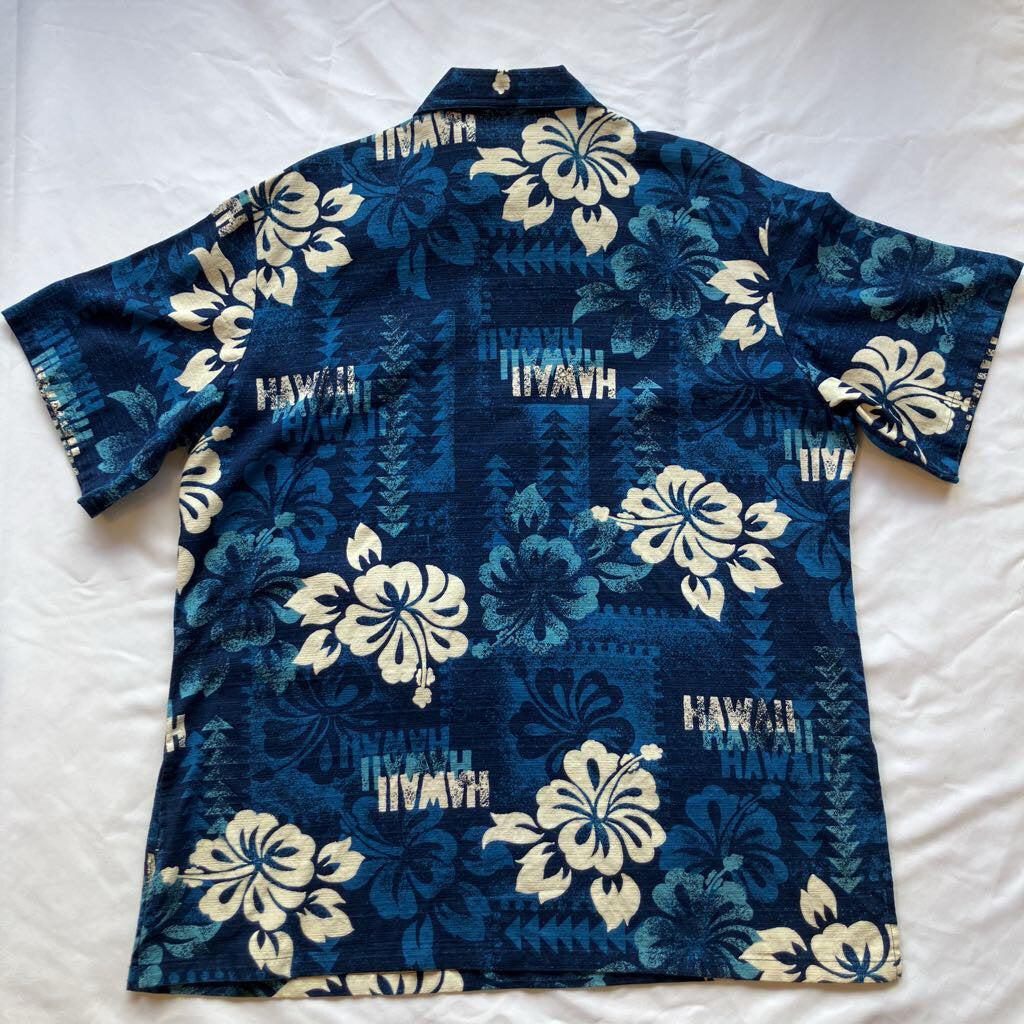 Vintage 1970s Blue Hawaii Barkcloth Shirt