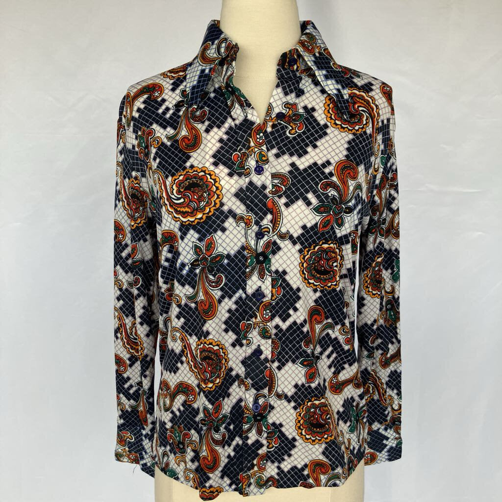 Vintage 1970s Deadstock Blue Psychedelic Paisley Button Down