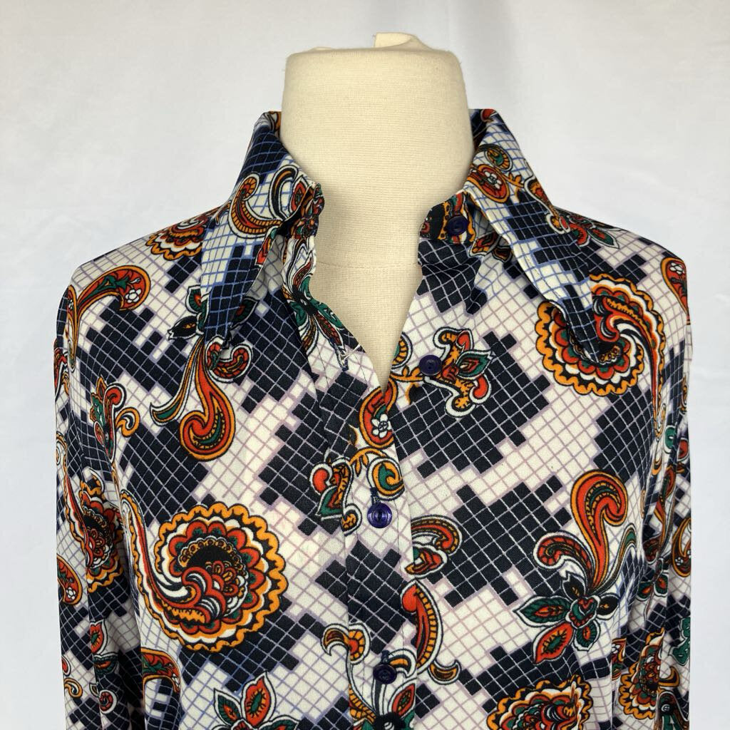 Vintage 1970s Deadstock Blue Psychedelic Paisley Button Down