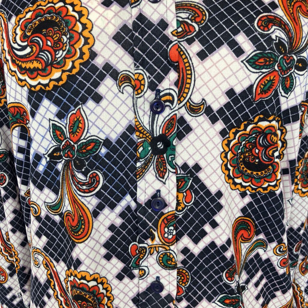 Vintage 1970s Deadstock Blue Psychedelic Paisley Button Down