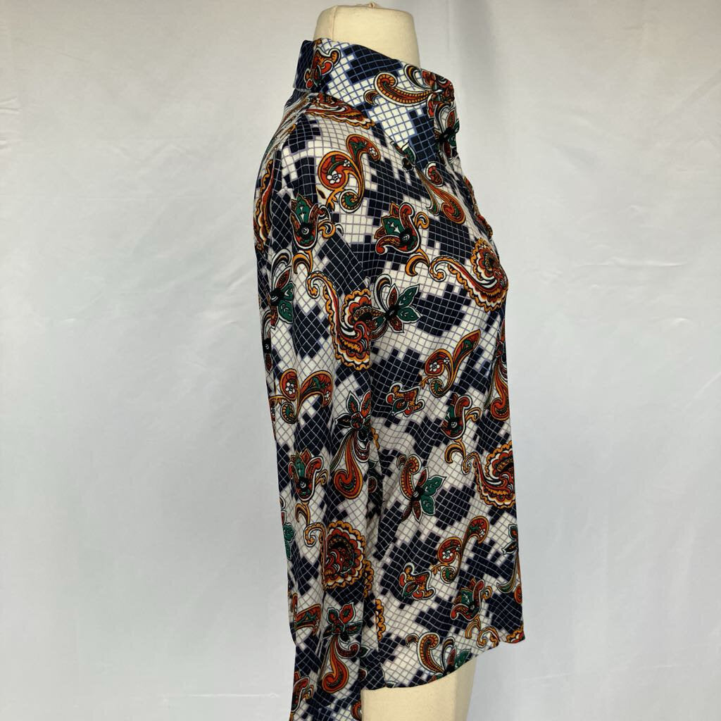 Vintage 1970s Deadstock Blue Psychedelic Paisley Button Down