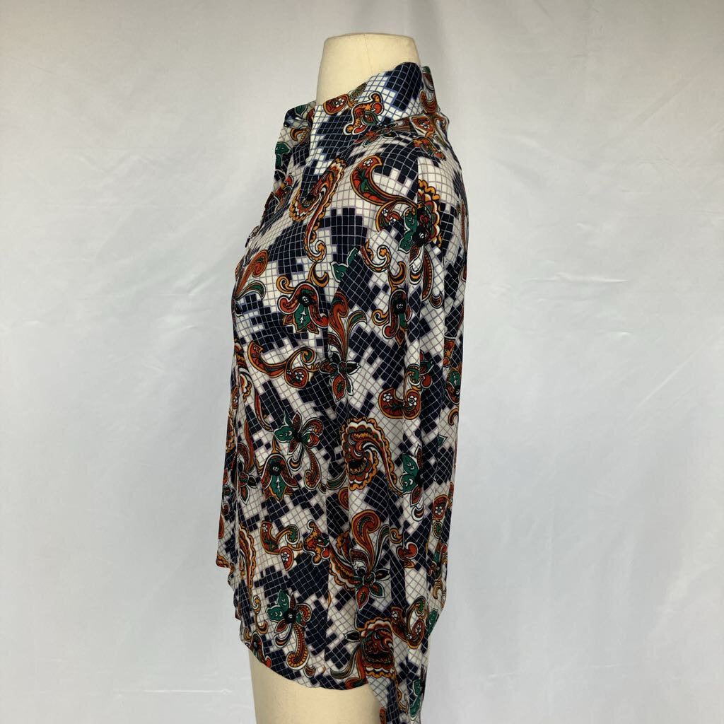 Vintage 1970s Deadstock Blue Psychedelic Paisley Button Down