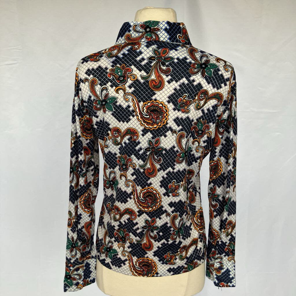 Vintage 1970s Deadstock Blue Psychedelic Paisley Button Down