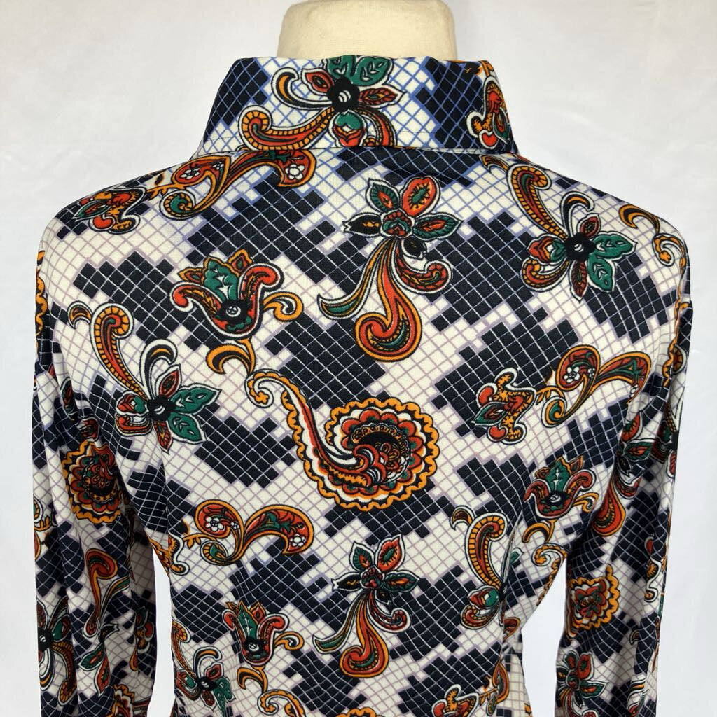 Vintage 1970s Deadstock Blue Psychedelic Paisley Button Down