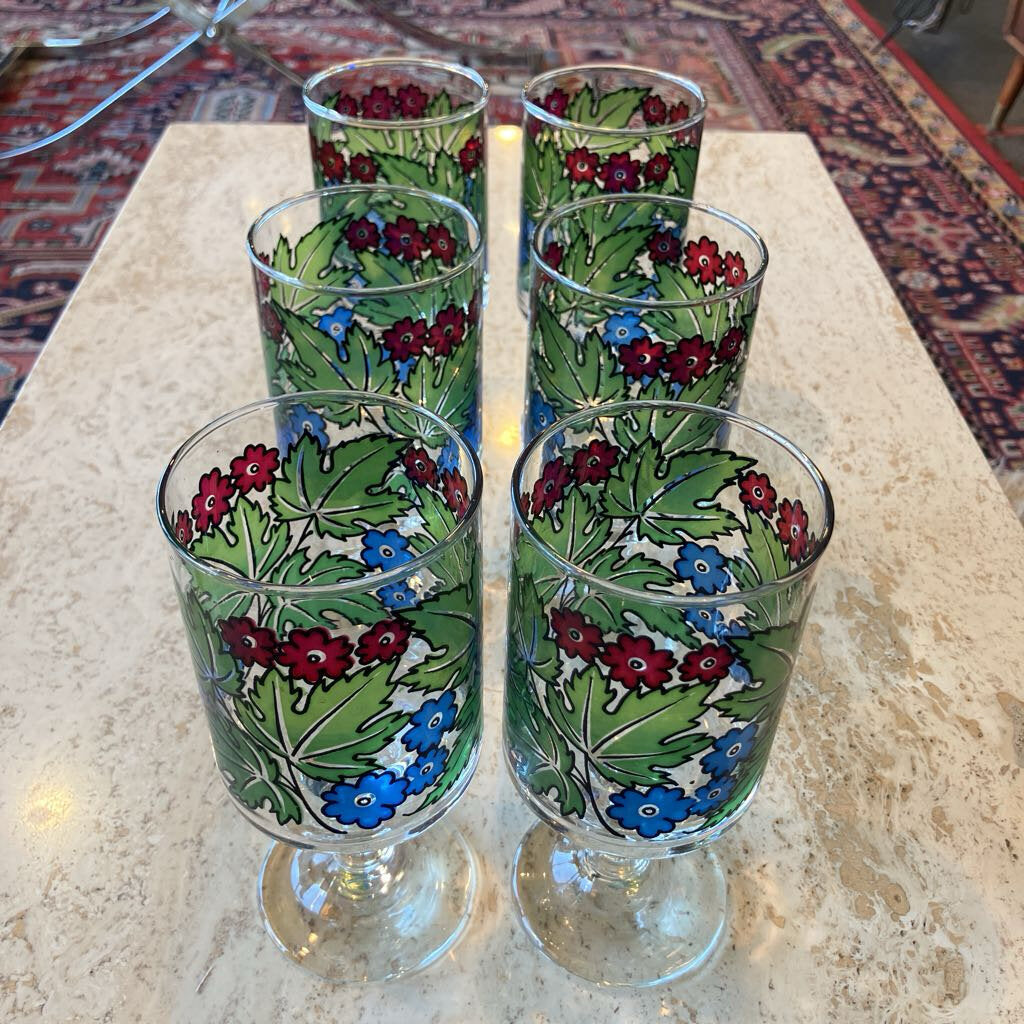 1970's Tiffany Foliage by Libbey, Stemmed Glass Set of 6