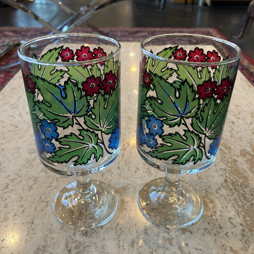 1970's Tiffany Foliage by Libbey, Stemmed Glass Set of 6