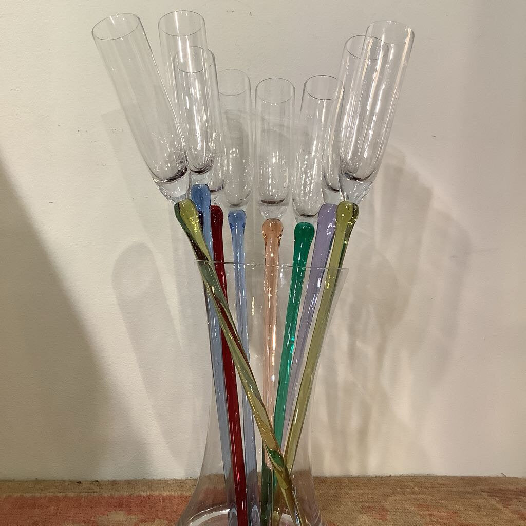 Vtg Handblown Champagne Flutes Set of 8 w/ Vase