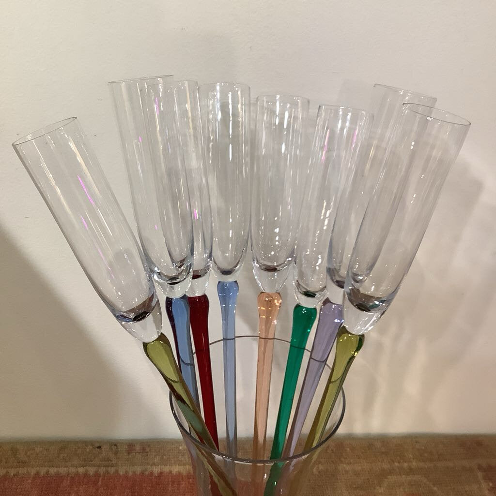 Vtg Handblown Champagne Flutes Set of 8 w/ Vase