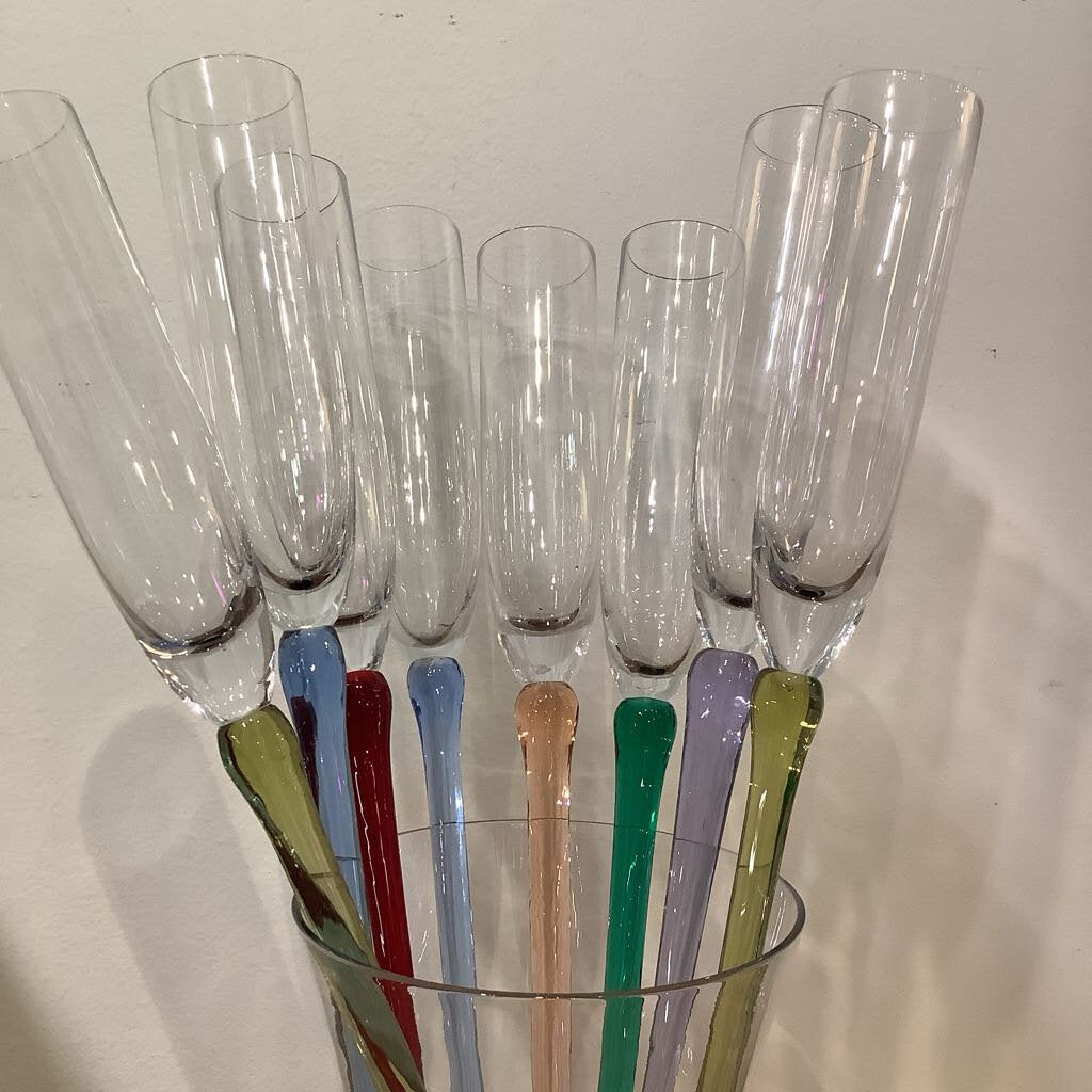 Vtg Handblown Champagne Flutes Set of 8 w/ Vase