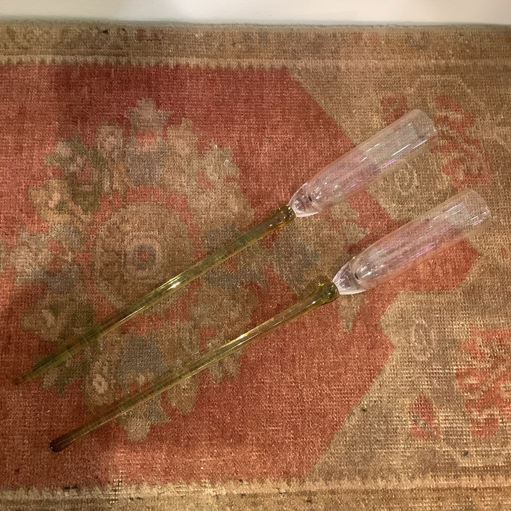 Vtg Handblown Champagne Flutes Set of 8 w/ Vase