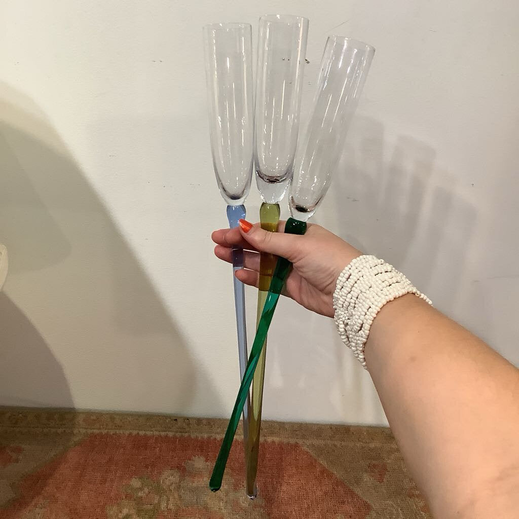 Vtg Handblown Champagne Flutes Set of 8 w/ Vase