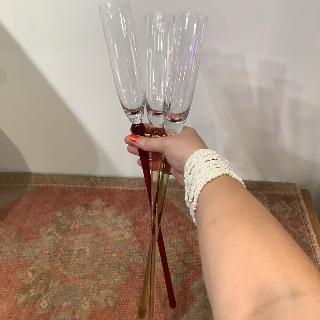 Vtg Handblown Champagne Flutes Set of 8 w/ Vase