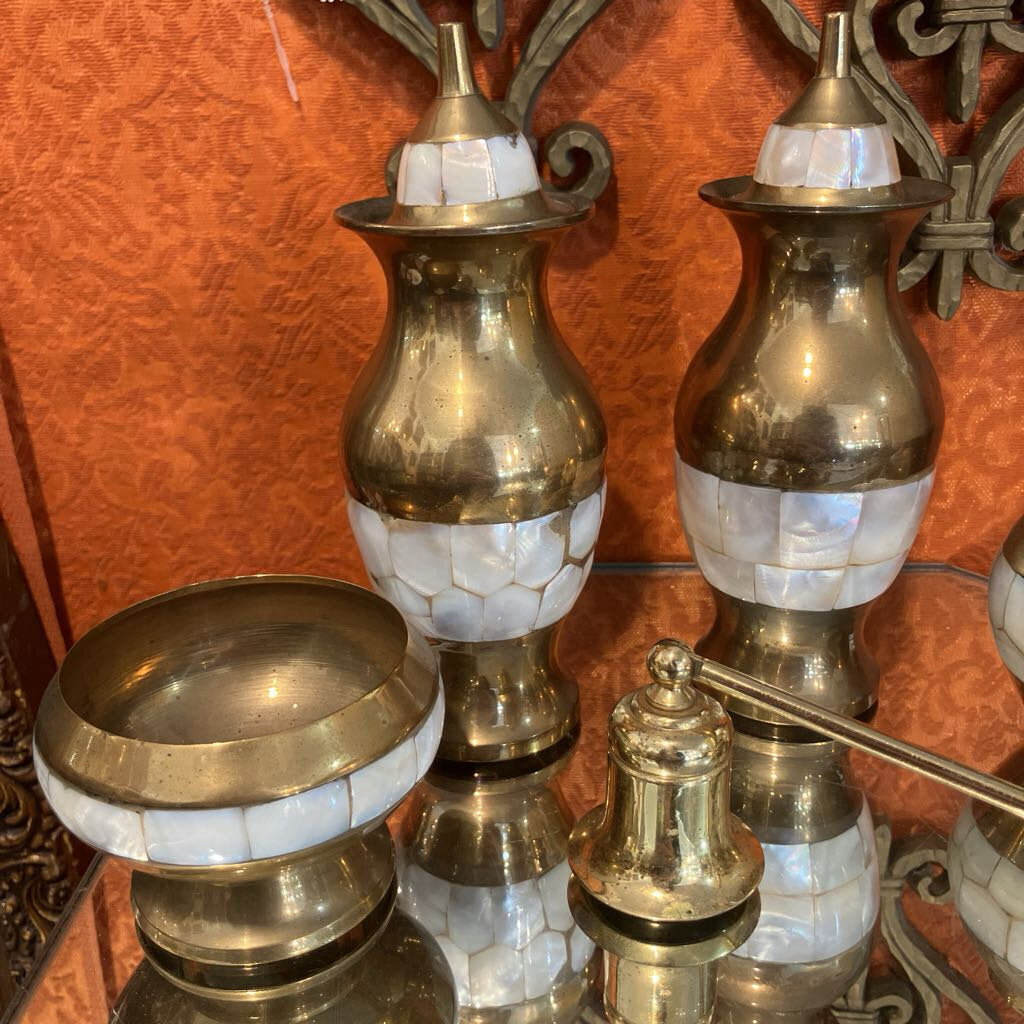 Vintage Brass and Pearl Incense Set