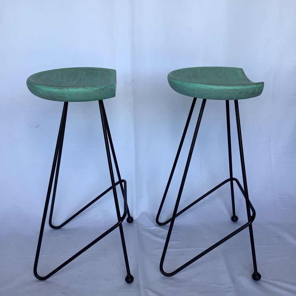 Mid Century Modern Greta Grossman Style Bar Stools (Pair)