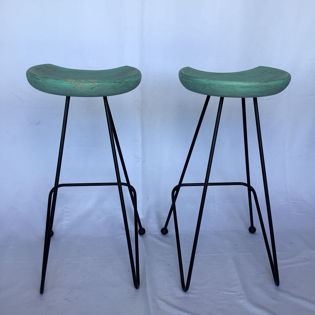 Mid Century Modern Greta Grossman Style Bar Stools (Pair)