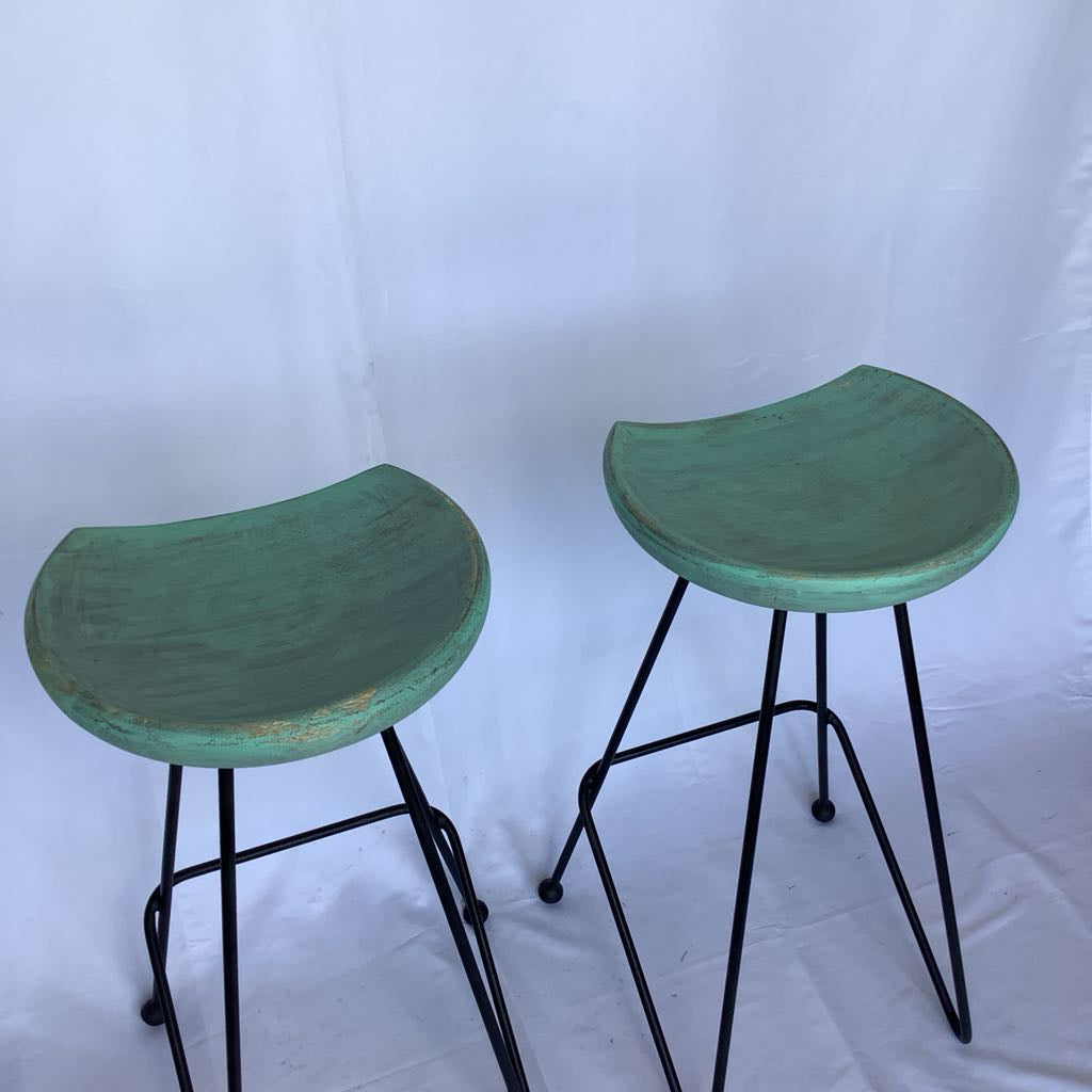 Mid Century Modern Greta Grossman Style Bar Stools (Pair)