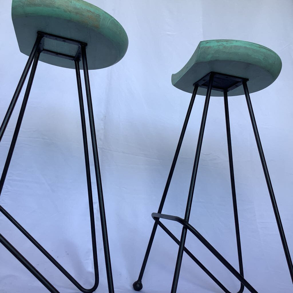 Mid Century Modern Greta Grossman Style Bar Stools (Pair)