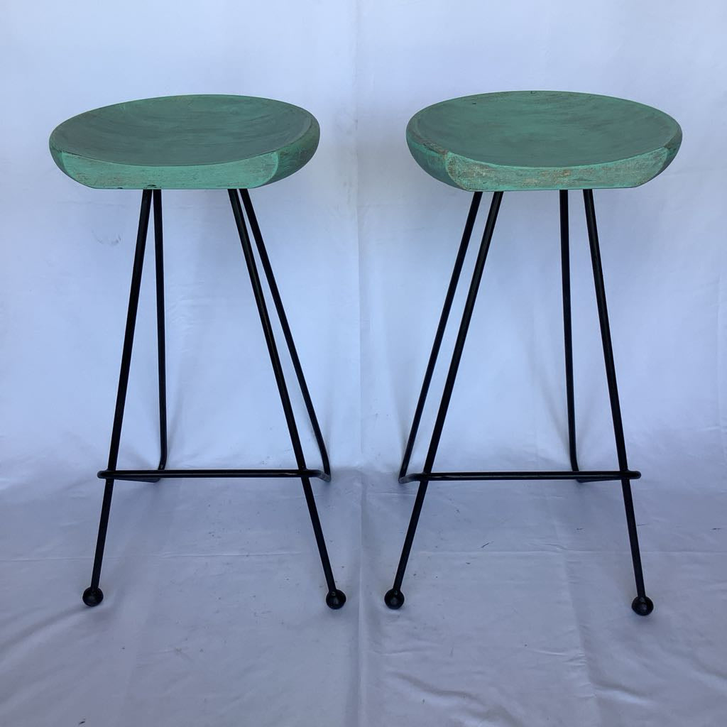 Mid Century Modern Greta Grossman Style Bar Stools (Pair)